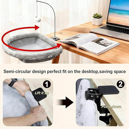 Desktop Cat Hammock Bed, Small Kitten Table Perch, Space-Saving for Living Room Indoor Office Home Bedroom Table Rest Play Gear Power Electric Unit Accessory Blower Personal Tool Box Kit Household