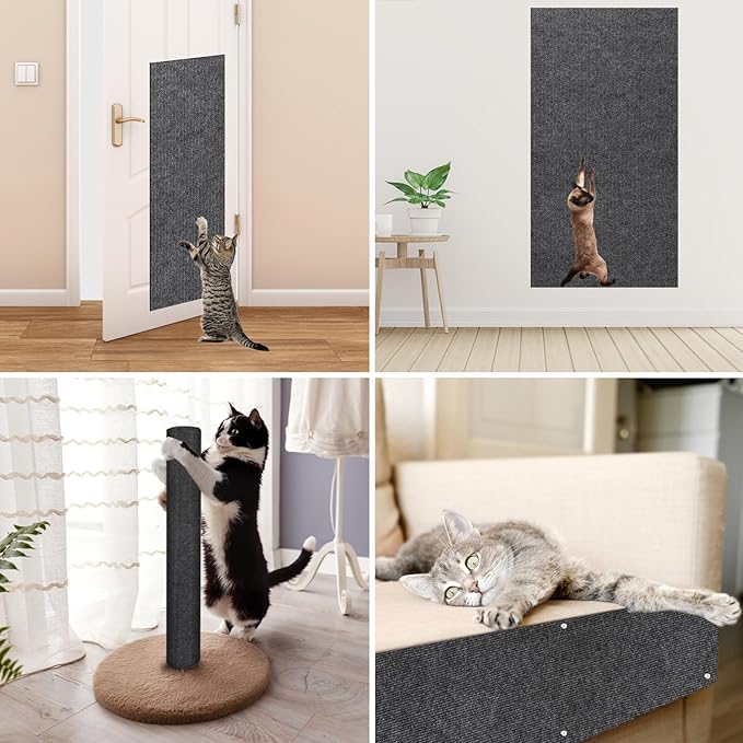 Cat Scratch Couch Furniture Protector, Trimmable Self-Adhesive Cat Scratch Carpet, DIY Climbing Cats Scratch Mat for Covering Cat Scratching Post and Wall & Door Protector from Cat Claws (Dark Grey)