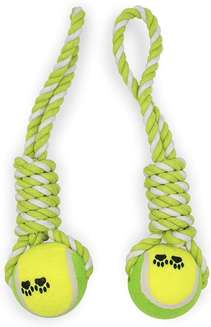2-Piece Dog Training Toy, Cotton Rope, Tug Ball, Tough Non-Toxic Dog Toys for Big & Small Dogs