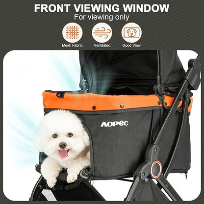 Pet Stroller for Small Dogs & Cats – Easy One-Hand Fold, Supports Up to 35 lbs – Black