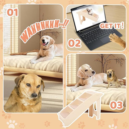 KUAFU Dog Stairs for Small Dogs Cats 18.5" H 4-Steps Folding Pet Steps for Couch Sofa and Bed PP Plastic