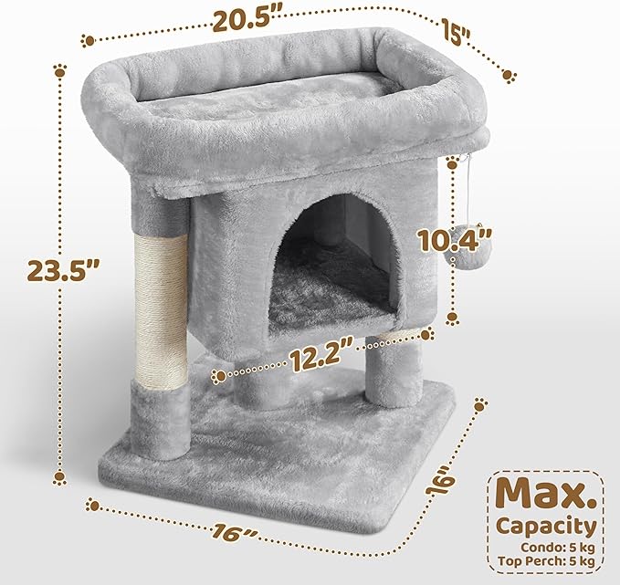 Yaheetech 23.5in Cat Tree Tower, Cat Condo with Sisal-Covered Scratching Posts, Cat House Activity Center Furniture for Kittens, Cats and Pets - Light Gray