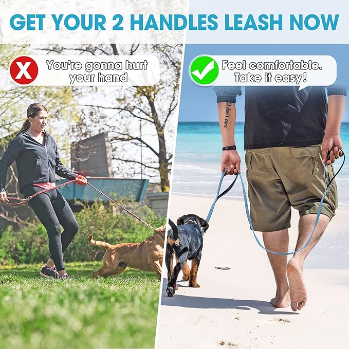BAAPET Two Handle Dog Leash, Dual Soft Padded Handles with Traffic Control Handle Leash for Small Medium or Large Dogs (3/4'' x 5 FT, Grey)