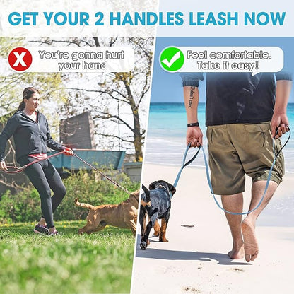 BAAPET Two Handle Dog Leash, Dual Soft Padded Handles with Traffic Control Handle Leash for Small Medium or Large Dogs (3/4'' x 5 FT, Grey)