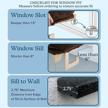 Cat Bed for Window Sill - Cat Window Perch with Bolster and Removable Washable Cover - Window Hammock with Sturdy Wood Frame for Large Cats - Pet Beds for Indoor Cats by PETMAKER (Brown)