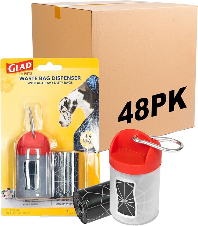 Glad For Pets Extra Large Tropical Breeze Scented Dog Waste Bags And Dispenser With Metal Clip| Heavy Duty Poop Bags For Dogs (Pack of 48,1440Count Total)
