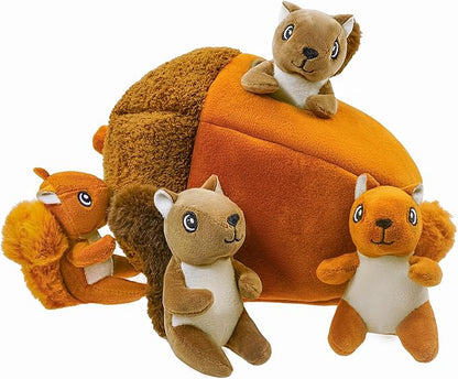 Hide and Seek Dog Toys Squeaky Sitting Squirrels Plush Toy with Crinkle Nut, Interactive Dog Toy to Keep Them Busy Pet Teeth Clean Chew Toys for Small & Medium Dogs