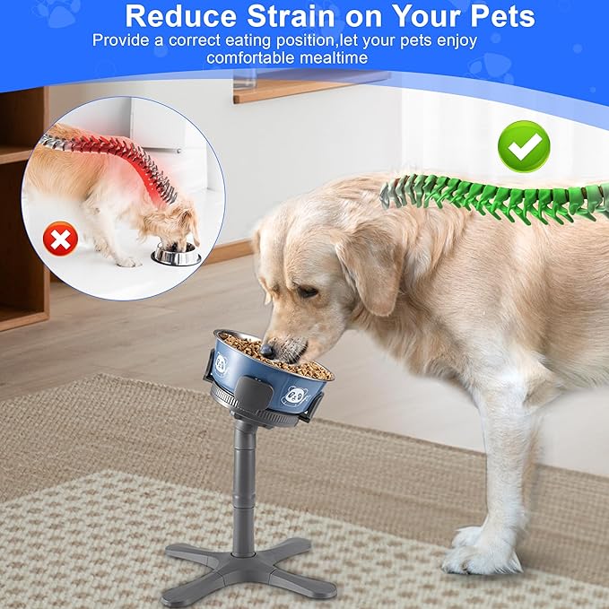 Dog Bowls,Elevated Adjustable Dog Bowl Stand with 3 Heights & Tilted Feeding Design, Raised Stand Compatible with Medium & Large Breeds(1 Pack) Grey