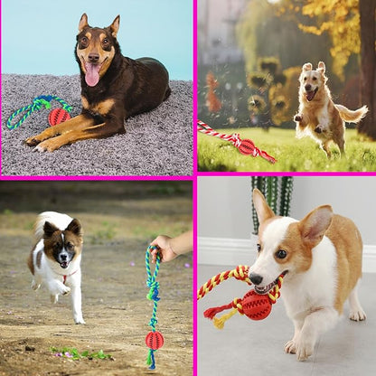 Interactive Dog Chew Toys Crate Training Aids for Puppies, Puzzle Treat Dispenser with Rope Dogs Toy Ball Reduce Stress Anxiety Peanut Butter Dog Food Treat Dispenser Toys (Red)