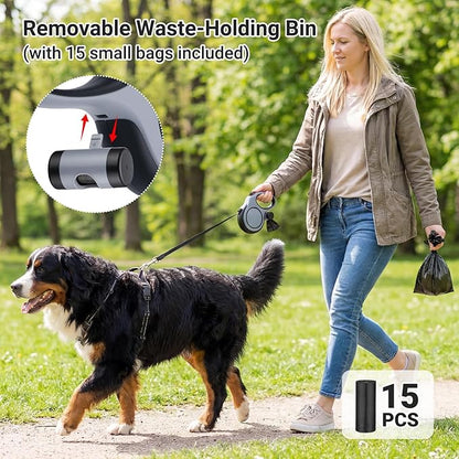 Segarty 26 Ft Walking Lead with Poop Bag Holder for Dog 66 lbs - 110 lbs, 8m Dog Leash Retractable with Anti-Slip Handle & One-Handed Brake Pause Lock, 360°Tangle-Free Leash for Pet Outside Activities
