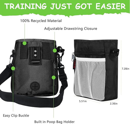 SZO Dog Treat Pouch - 3 Ways to Wear Treat Pouches for Pet Training and Clicker Taining for Dogs, Dog Training Treat Pouch Bag and Dog Clicker for Training with Waist Belt Shoulder Strap - Black
