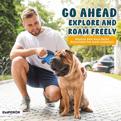 Emperor Pets 16 ft Retractable Dog Leash Blue - Heavy Duty Retractable Pet Leash with Anti-Slip Grip for Medium to Large Dogs up to 110 lbs -Aura BL16