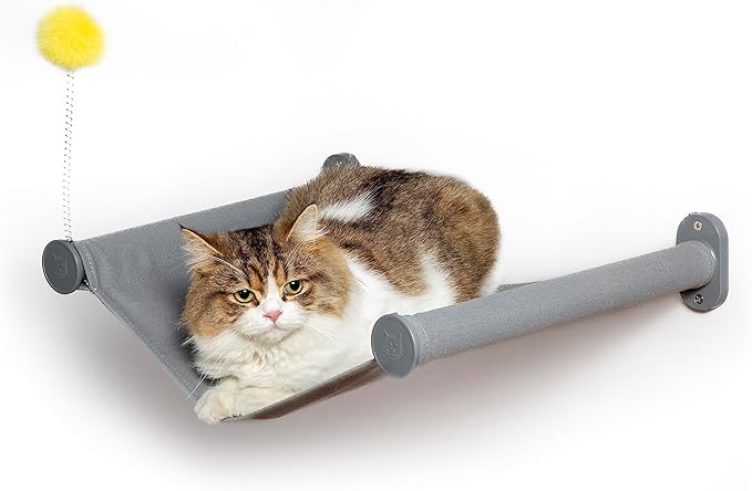 SVD.PET Wall Mounted Cat Hammock with Toy, Easy-to-insall Cat Wall Shelf with Soft Pad on This Premium Kitty Furniture, Modern Design. Easily Supports up to 40 lbs (Easy-Install, Dark Grey)
