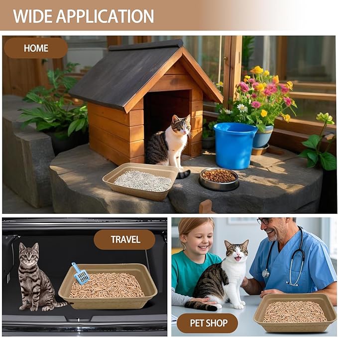 8 Pack Disposable Cat Litter Box, 17 x 13.2 x 4 Inch Large Kitty Litter Box Pans Paper Cat Litter Tray for Hamster, Guinea Pig, Rabbit, Portable