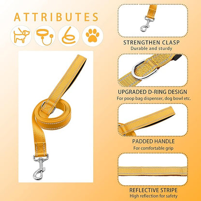 Reflective Dog Collar with Safety Locking Buckle, Adjustable Soft Breathable Nylon Collars for Small, Medium and Large Dogs(Collar+Leash XL Yellow)