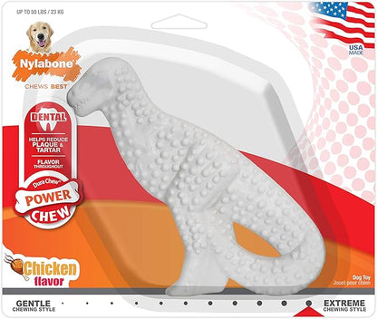 Nylabone Power Chew Dental Dinosaur - Dental Dog Toy for Aggressive Chewers - Large Dog Chew Toys for Teeth Cleaning - Durable Dog Toy for Large Breeds - Chicken Flavor, Large, Up to 50 Ibs. (1 Count)
