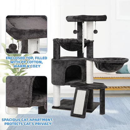 Xin Three Layer Cat Tree with Cat Condo and Two Hammocks,Darkgray …