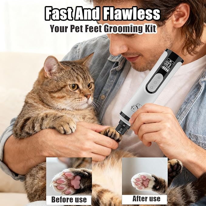 2026 New Ultra Quiet Pets Nail Grinder with 2 Lights,Adjustable 3 Speeds Dog Nail Trimmers,2000mAh Rechargeable,Painless Paws Grooming Pro for Small Medium Large Dogs & Cats (2 Replacement Heads)