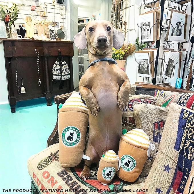 Haute Diggity Dog Starbarks Frappawcino, Plush Designer Dog Toys with Interactive Squeaker, Stimulating Pet Enrichment, Machine-Washable & Safe Materials for All Breeds, Size Large