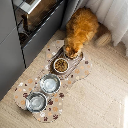 Pet Dog Cat Food Mat, Absorbent Bone Shaped Dog Bowl Mats for Food and Water, Non Slip Cute Dogs Cat Placemats Feeding Mat with Rubber for Floors Indoor Puppy Pet Accessories Supplies 17"x30" Khaki