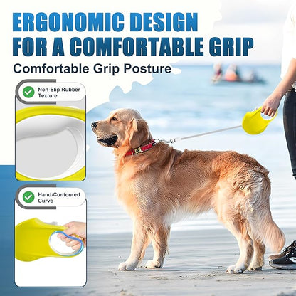 Retractable Dog Leash, 16 ft Strong Nylon Tape, 360° Tangle-Free, One-Handed Brake, Pause and Lock, Durable Non-Slip Handle, Lightweight, for Small, Medium and Large Breeds up to 88 lbs, Yellow