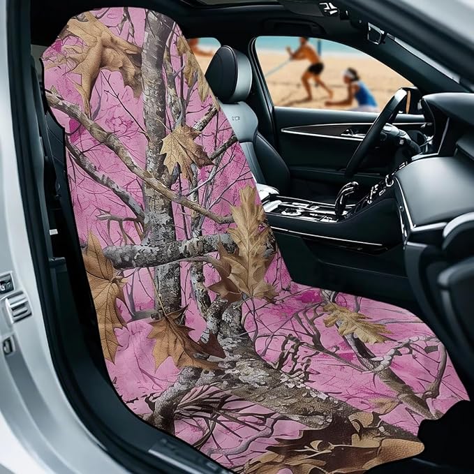 SEANATIVE Car Seat Towel Covers with Storage Bag Seat Post Workout Sweat Washable Cover for Car Towel for Dog Pet Workout Outdoor Sport Activities, Pink Camouflage Hunting Print