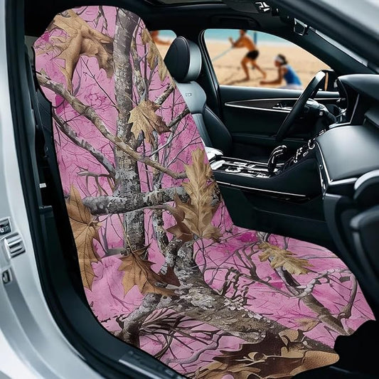 SEANATIVE Car Seat Towel Covers with Storage Bag Seat Post Workout Sweat Washable Cover for Car Towel for Dog Pet Workout Outdoor Sport Activities, Pink Camouflage Hunting Print