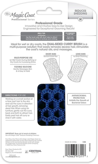 Four Paws Magic Coat Professional Series Grooming Dual-Sided Silicone Wet or Dry Curry Deshedding Brush for Dogs, 1 Count