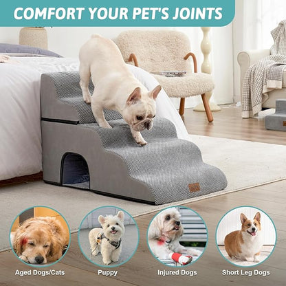 Extra Wide Dog Stairs with Tunnel, Detachable Large Pet Step for Small Medium Dog, Puppy or Cat, Ramp for High Bed, Couch, Sofa or Car, Stable, 19.7x33x22.4 inch, 5 Step, Grey