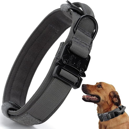 Tactical Dog Collar, Adjustable Military Training Nylon Dog Collar with Control Handle and Heavy Quick-Release Metal Buckle for Small Medium Large Dogs, Grey L