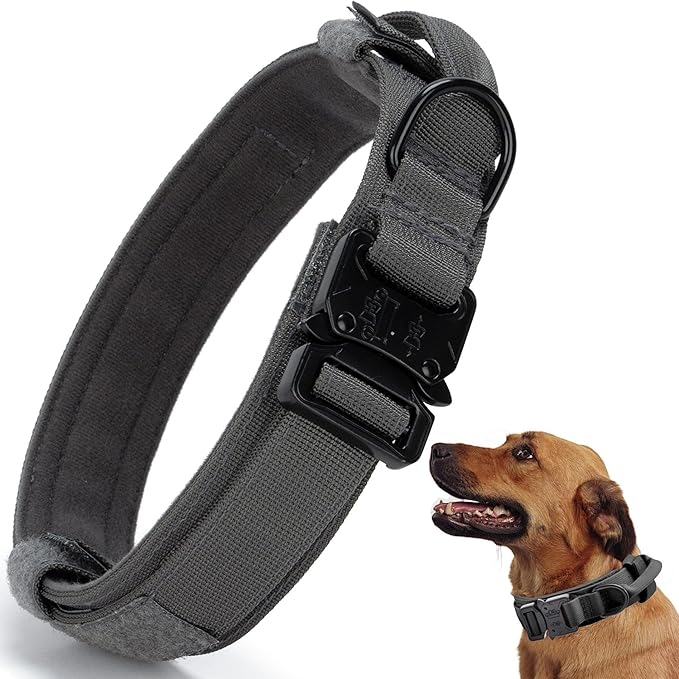 Tactical Dog Collar, Adjustable Military Training Nylon Dog Collar with Control Handle and Heavy Quick-Release Metal Buckle for Small Medium Large Dogs, Grey XXL