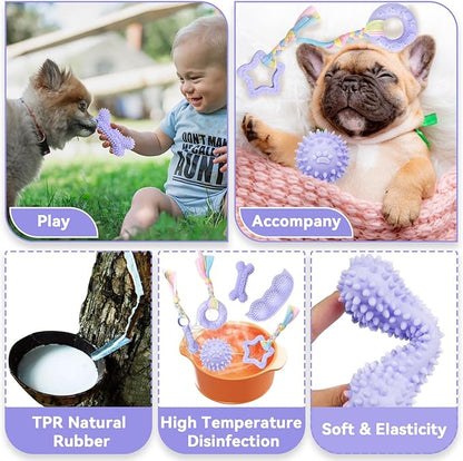 Petcare 6 Pack Puppy Teething Toys, Cute Purple Small Dog Chew Toys for Puppies 0-6 Months, Soft Rubber Rope Dog Teething Toys, Best Small Puppy Toys, Puppy Essentials Supplies