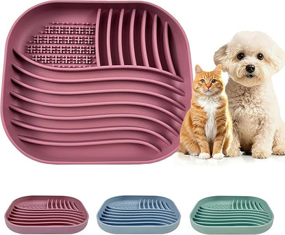 Slow Feeder Dog Bowl for Medium & Small Pets, Anti Choking Pets Slow Feeder with 3-Zone Puzzle Design, Wet Food Silicone Cat Bowl with Non-Slip Base, Dishwasher Microwave Safe(Red, 1.5 Cup)