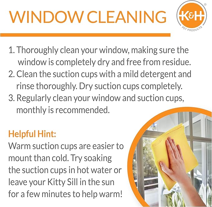 K&H Pet Products Universal Mount Cat Window Perch Bed for Large Cats, Orthopedic Window Hammock Holds 60 lbs, Sturdy Suction Cups, Washable Cover, Indoor Windowsill Furniture Bed - 14 X 24in Fleece