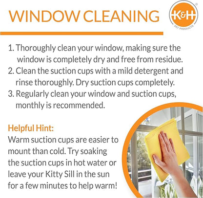 K&H Pet Products Universal Mount Cat Window Perch Bed for Large Cats, Orthopedic Window Hammock Holds 60 lbs, Sturdy Suction Cups, Washable Cover, Indoor Windowsill Furniture Bed - 14 X 24in Fleece