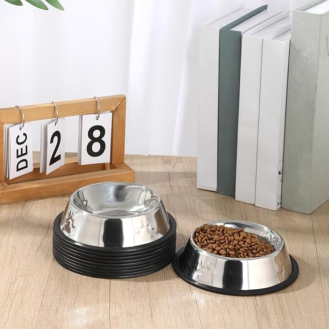 10 Pcs Small Dishes for Dogs Metal Dog Bowls No Slip Puppy Bowl Stainless Steel Dogs Food and Water Bowls with Rubber Base Bottom Pet Feeding Dishes for Cats