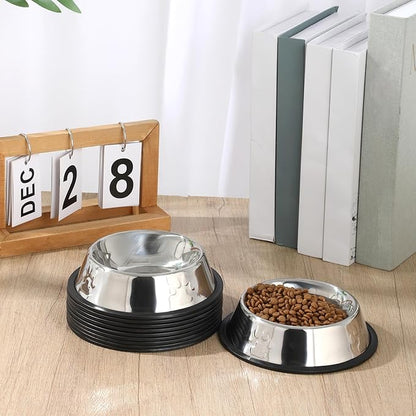 10 Pcs Small Dishes for Dogs Metal Dog Bowls No Slip Puppy Bowl Stainless Steel Dogs Food and Water Bowls with Rubber Base Bottom Pet Feeding Dishes for Cats