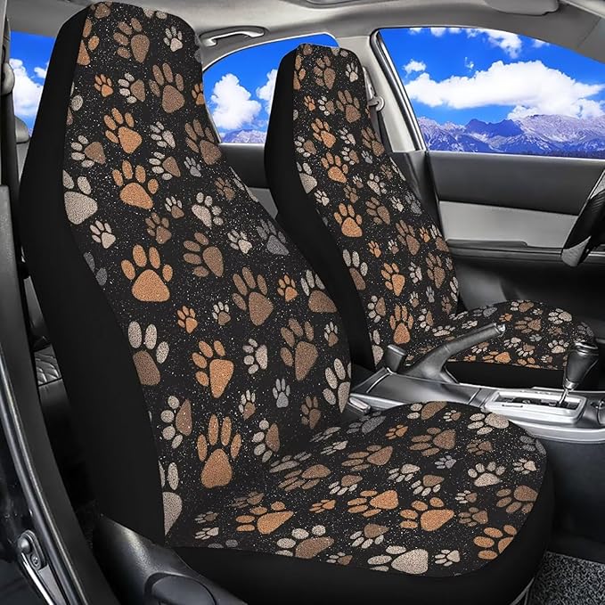 Dreaweet Dog Paw Print Seat Covers for Cars SUV 2 Piece Cute Car Accessories for Pet Lover Washable Front Car Seat Cover Universal Fit SUV Sedan Trucks