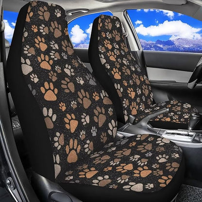 Dreaweet Dog Paw Print Seat Covers for Cars SUV 2 Piece Cute Car Accessories for Pet Lover Washable Front Car Seat Cover Universal Fit SUV Sedan Trucks
