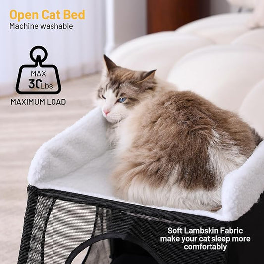 Elevated Cat Bed with Cat Hammock, 2-Story Indoor Cat House with Cave & Washable Cover, Multi-Cat Furniture