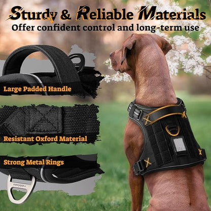rabbitgoo Dog Harness for Large Dogs No Pull, Tactical Service Pet Vest with Molle and Control Handle, Adjustable and Reflective Military Harness for Easy Walking and Training, Black, L