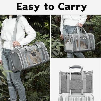 Soft-Sided Cat/Dog/Pet Carrier, Collapsible Pets Travel Carriers for Big Cats/Small Dogs with Shoulder Strap & Removable Mat, Mesh Puppy Carry Bag, Up to 25 Lbs(Gray)