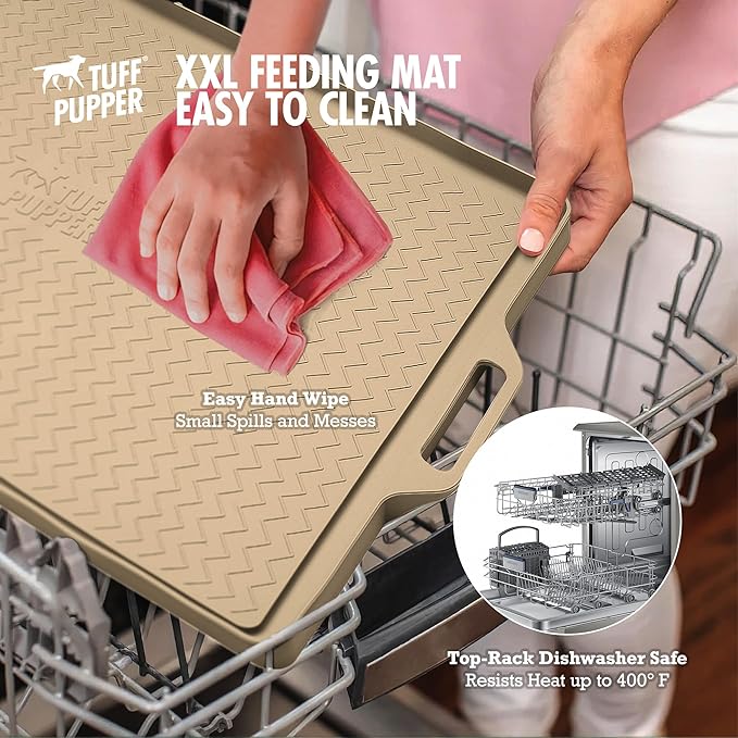 Tuff Pupper 28x20 Large Dog Feeding Mat for Food and Water | Dog Food Mats for Floors | Waterproof Dogs Water Bowl Mats | Dogs Placemats Pet Food-Mat | Silicone Feeding Mat for Cats and Cat Bowls