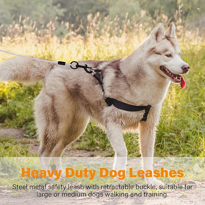 Heavy Duty Dog Leash - 6FT Metal Chew Proof, Comfortable Leather Padded Handle, Stainless Steel for Control - Silver