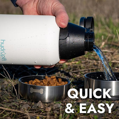 Hydropet Portable Dog Water Bottle (32 oz) - Insulated Dogs & Cats Travel Bottles, Stainless Steel - Detachable Dog Food Bowl and Water Bowl - Great for Daily Walks - Puppy Essentials & Accessories