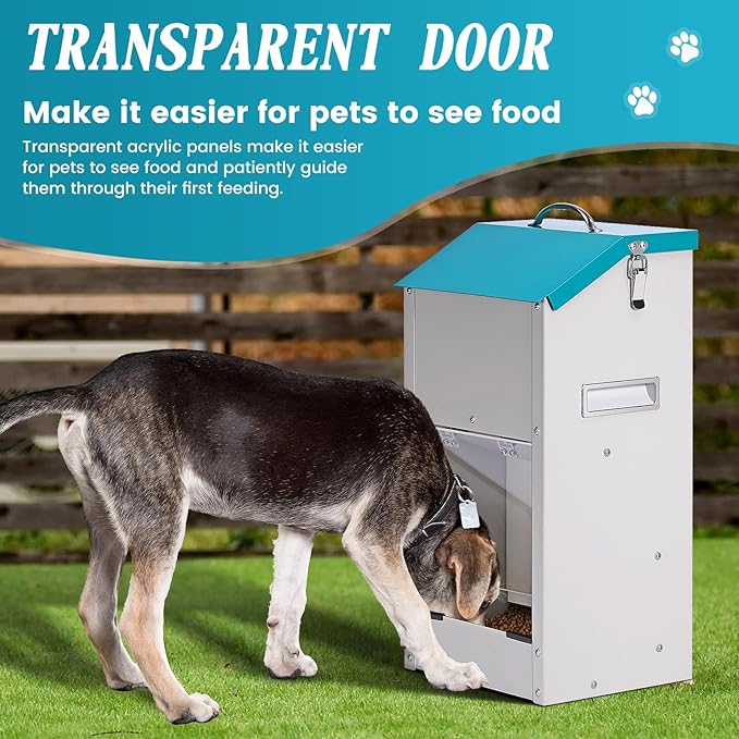 Galvanized Gravity Automatic Dog Feeder with A Stainless Steel Feed Shovel,15 Lbs Indoor and Outdoor Pet Feeder for Small and Medium Sized Dogs (15 lbs)