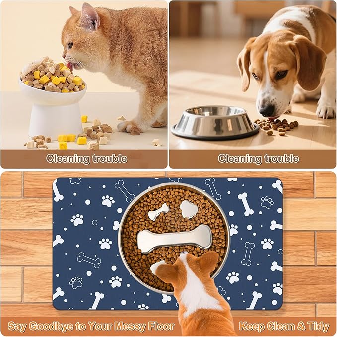 Stainless Steel Slow Feeder Dog Bowls with Pet Feeding Mat,2 Pcs Slow Food Bowl for Dog & Cat - 2 Cups Capacity,with Absorbent Pet Placemat,Puzzle Maze Dish for Small & Medium Sized Breeds