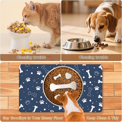Stainless Steel Slow Feeder Dog Bowls with Pet Feeding Mat,2 Pcs Slow Food Bowl for Dog & Cat - 2 Cups Capacity,with Absorbent Pet Placemat,Puzzle Maze Dish for Small & Medium Sized Breeds