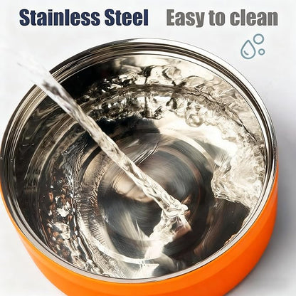 Dog Bowl, Dog Food Water Bowl with Non-Slip Rubber Base, Stainless Steel, Double Wall, Small Medium Large Dogs, 32oz, Pack of 2 (Orange)