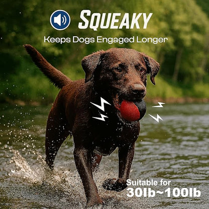 Squeaky Dog Toy – Durable Rubber Dog Ball for Medium & Large Dogs, Tough Interactive Fetch Toy for Chewers, Outdoor Training & Play Ball, Floating Water Play Gift.Red Black